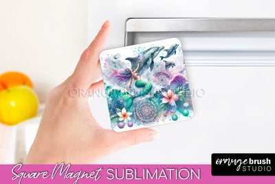 Watercolor Mermaid Magnet Sublimation - Summer Magnet Design Sublimation OrangeBrushStudio 
