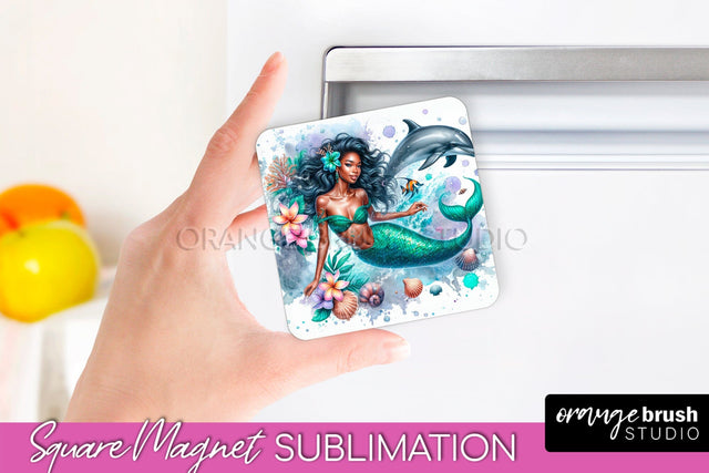 Watercolor Mermaid Magnet Sublimation - Summer Magnet Design Sublimation OrangeBrushStudio 