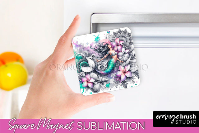 Watercolor Mermaid Magnet Sublimation - Summer Magnet Design Sublimation OrangeBrushStudio 