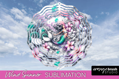 Watercolor Mermaid Wind Spinner - Summer Spinner Sublimation Sublimation OrangeBrushStudio 