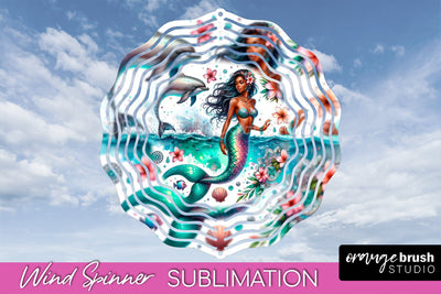 Watercolor Mermaid Wind Spinner - Summer Spinner Sublimation Sublimation OrangeBrushStudio 