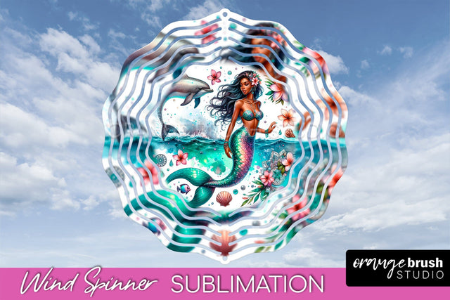 Watercolor Mermaid Wind Spinner - Summer Spinner Sublimation Sublimation OrangeBrushStudio 