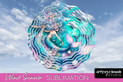 Watercolor Mermaid Wind Spinner - Summer Spinner Sublimation Sublimation OrangeBrushStudio 