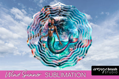 Watercolor Mermaid Wind Spinner - Summer Spinner Sublimation Sublimation OrangeBrushStudio 