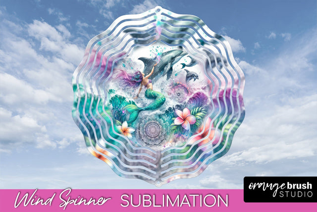 Watercolor Mermaid Wind Spinner - Summer Spinner Sublimation Sublimation OrangeBrushStudio 