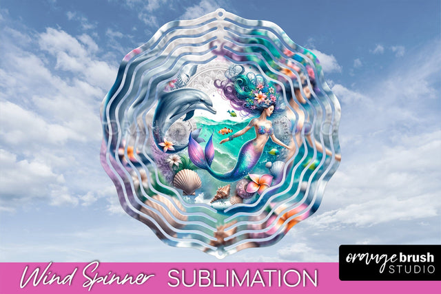 Watercolor Mermaid Wind Spinner - Summer Spinner Sublimation Sublimation OrangeBrushStudio 