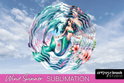Watercolor Mermaid Wind Spinner - Summer Spinner Sublimation Sublimation OrangeBrushStudio 