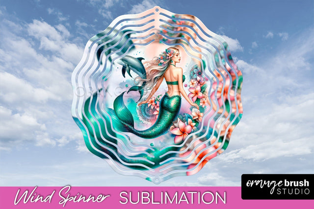 Watercolor Mermaid Wind Spinner - Summer Spinner Sublimation Sublimation OrangeBrushStudio 