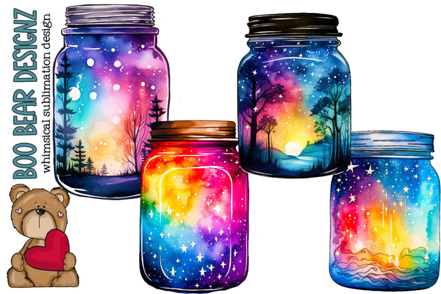 Watercolor Midnight Jar Clipart Sublimation Boo Bear Designz 