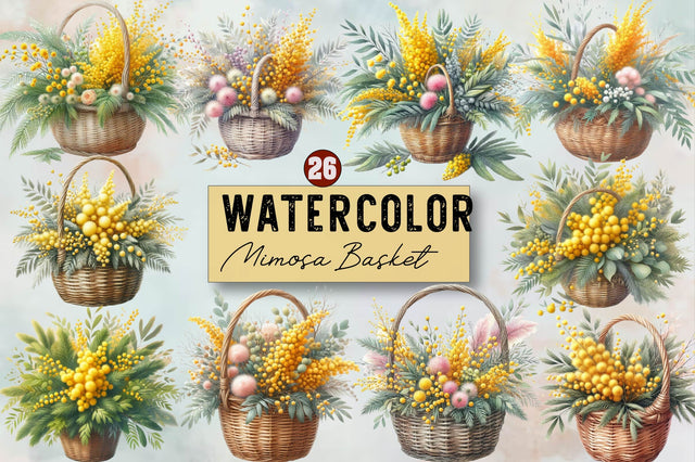 Watercolor Mimosa Basket Sublimation Clipart Bundle Sublimation SVGArt 