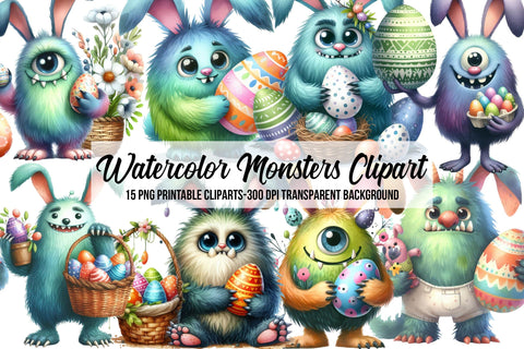 Watercolor Monsters Clipart Sublimation Rupkotha 