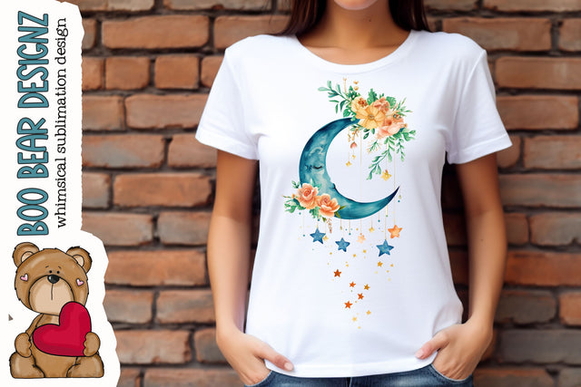 Watercolor Moon Clipart Sublimation Boo Bear Designz 