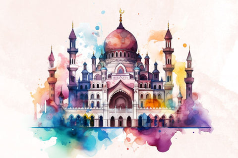 Watercolor Mosque Illustration Clipart Bundle Sublimation Designangry 