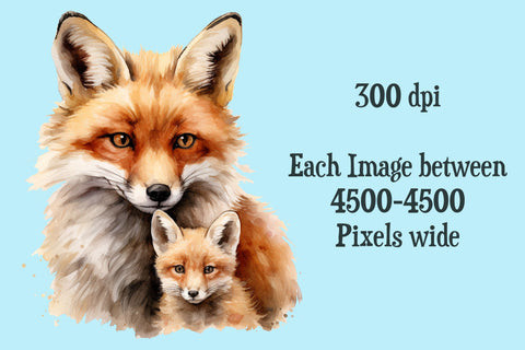 Watercolor Mother and baby Fox Clipart Sublimation Boo Bear Designz 