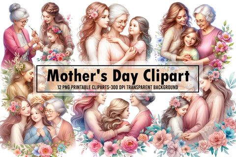 Watercolor Mother's Day Clipart Sublimation designartist 