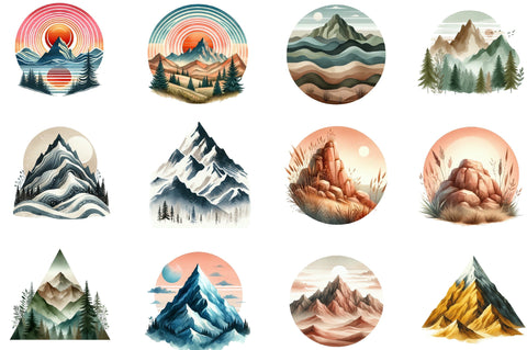 Watercolor Mountain Clipart Sublimation SVGista 
