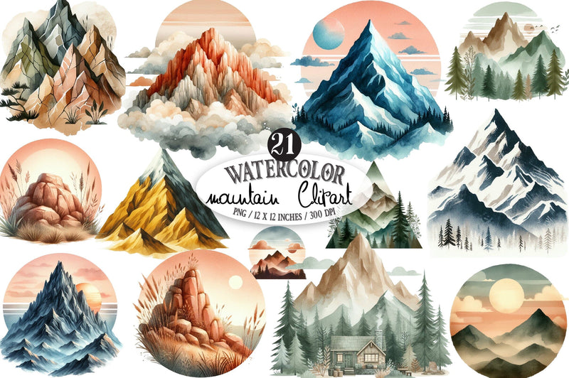 Watercolor Mountain Clipart Sublimation SVGista 