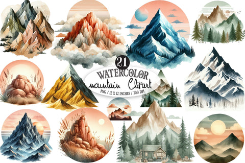 Watercolor Mountain Clipart Sublimation SVGista 