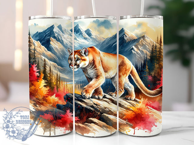 Watercolor Mountain Lion Tumbler, Watercolor Wildlife Tumbler, Rustic Lion Wrap, Whimsical Mountain Wrap, Exotic Animal Wrap, Sublimation Design, Trendy Gift Idea Sublimation ToriDesigns 
