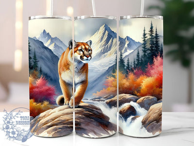 Watercolor Mountain Lion Tumbler, Watercolor Wildlife Tumbler, Rustic Lion Wrap, Whimsical Mountain Wrap, Exotic Animal Wrap, Sublimation Design, Trendy Gift Idea Sublimation ToriDesigns 