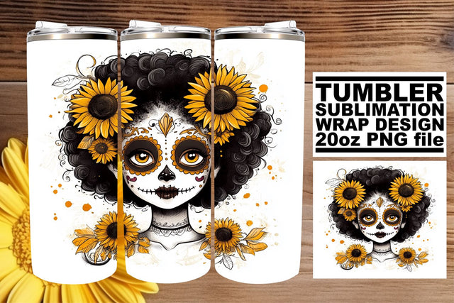 Watercolor Muerta Tumbler Wrap – 20oz Halloween Art Sublimation afrosvg 