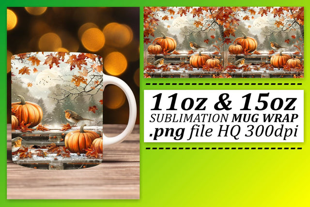Watercolor Mug Wrap Autumn Scene Sublimation 11oz/15oz Sublimation afrosvg 