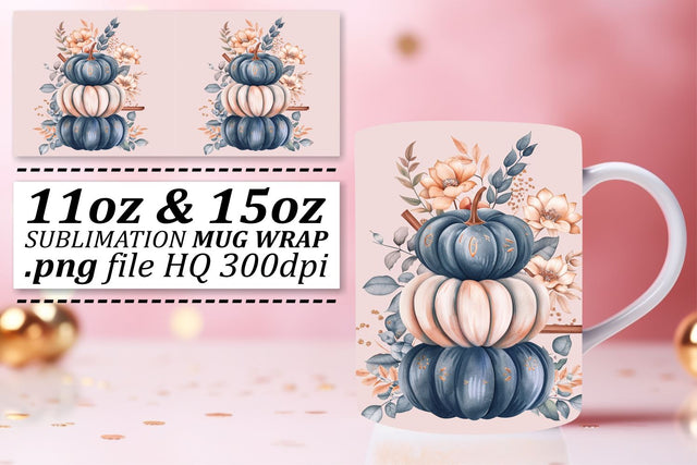 Watercolor Mug Wrap Design Autumn Pumpkin 11oz/15oz Sublimation afrosvg 