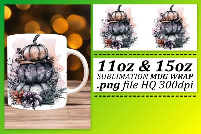 Watercolor Mug Wrap Design Autumn Pumpkin 11oz/15oz Sublimation afrosvg 