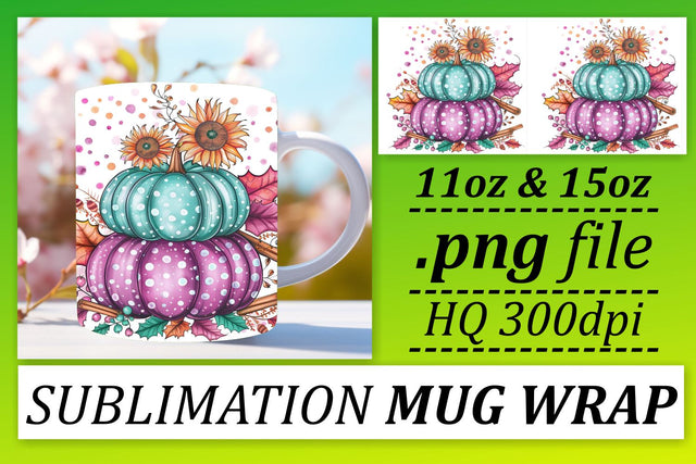Watercolor Mug Wrap Design Pumpkin Autumn 11oz/15oz Sublimation afrosvg 