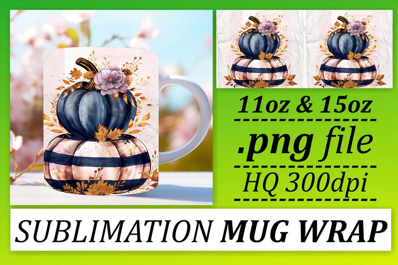 Watercolor Mug Wrap Design Pumpkin Fall 11oz/15oz Sublimation afrosvg 