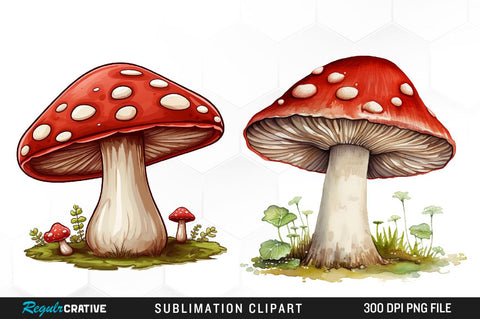Watercolor Mushroom Clipart Bundle Sublimation Regulrcrative 