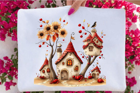 Watercolor Mushroom House Clipart Bundle. Sublimation SVGArt 