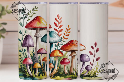 Watercolor Mushroom Tumbler Wrap Sublimation sassyprint 