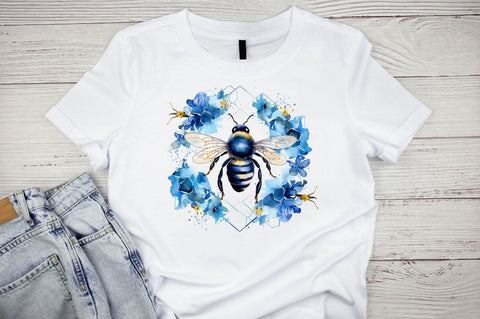 Watercolor Mystical Blue Bees Clipart Bundle Sublimation Designangry 