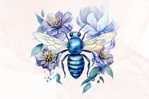 Watercolor Mystical Blue Bees Clipart Bundle Sublimation Designangry 