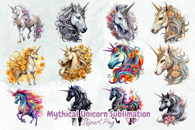 Watercolor Mythical Unicorn Sublimation Bundle Sublimation Designangry 