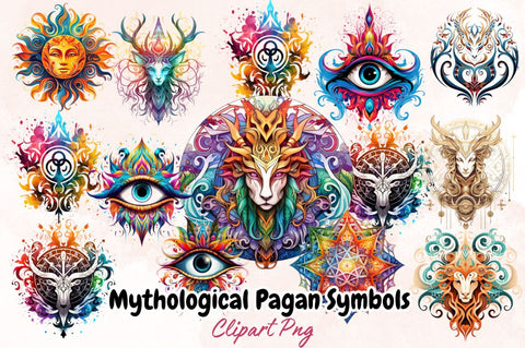 Watercolor Mythological Pagan Symbols Sublimation Bundle Sublimation Designangry 