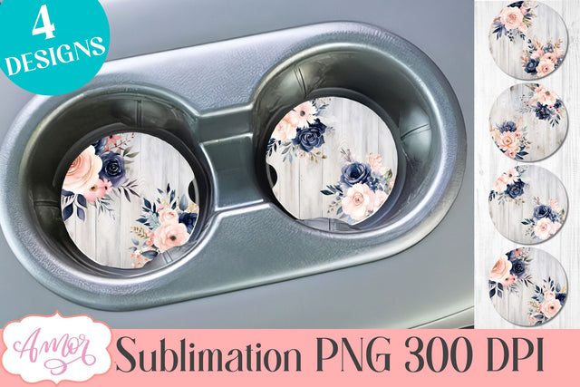 Watercolor navy floral designs for car coaster sublimation Sublimation Amorclipart 