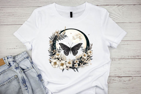 Watercolor Night Moth and Floral Moon Clipart Bundle Sublimation Designangry 