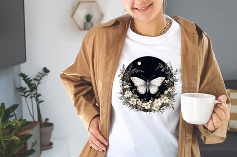 Watercolor Night Moth and Floral Moon Clipart Bundle Sublimation Designangry 