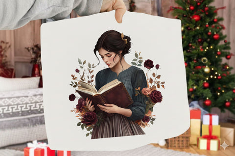 Watercolor Noir Bloom Reader Clipart Sublimation SVGArt 