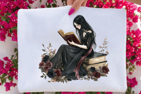 Watercolor Noir Bloom Reader Clipart Sublimation SVGArt 