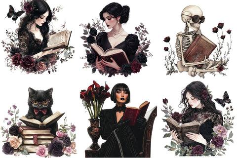 Watercolor Noir Bloom Reader Clipart Sublimation SVGArt 