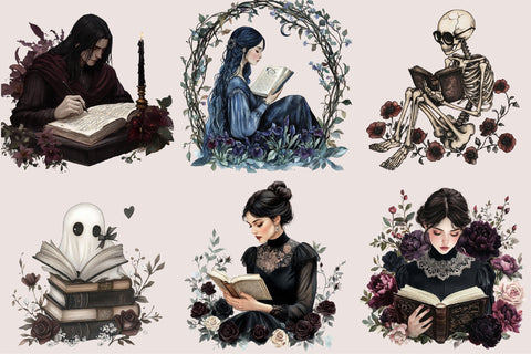Watercolor Noir Bloom Reader Clipart Sublimation SVGArt 