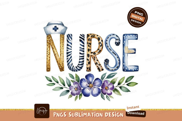 Watercolor Nurse Typography With Floral Decoration Sublimation Designangry 