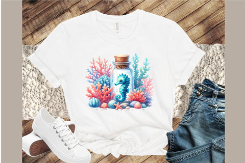 Watercolor Ocean Animals in Bottles Sublimation designartist 