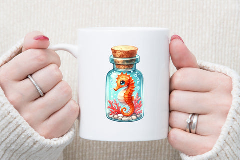 Watercolor Ocean Animals in Bottles Sublimation designartist 