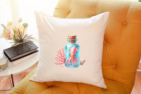 Watercolor Ocean Animals in Bottles Sublimation designartist 