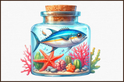Watercolor Ocean Animals in Bottles Sublimation designartist 