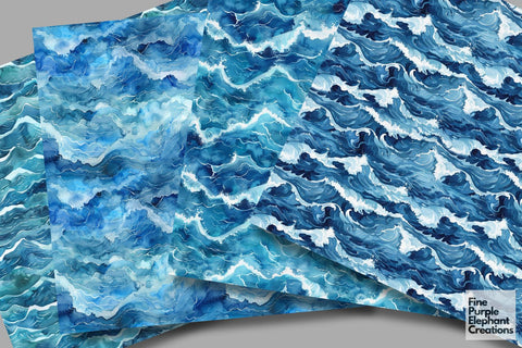 Watercolor Ocean Waves Digital Paper | Tropical Sea Surf Swell Tidal Digital Pattern Fine Purple Elephant Creations 